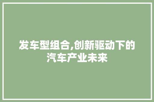 发车型组合,创新驱动下的汽车产业未来