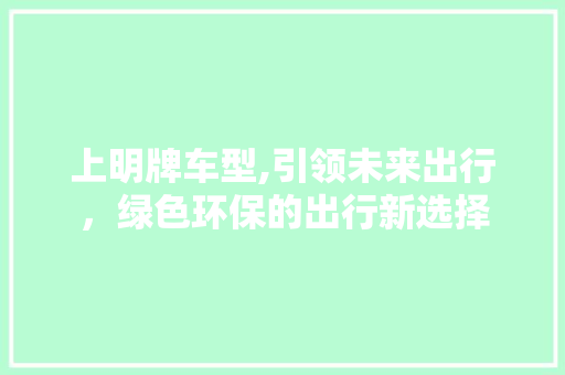 上明牌车型,引领未来出行，绿色环保的出行新选择