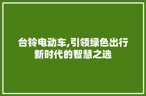 台铃电动车,引领绿色出行新时代的智慧之选