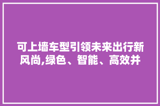可上墙车型引领未来出行新风尚,绿色、智能、高效并存