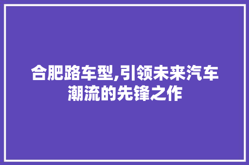 合肥路车型,引领未来汽车潮流的先锋之作 汽车配件