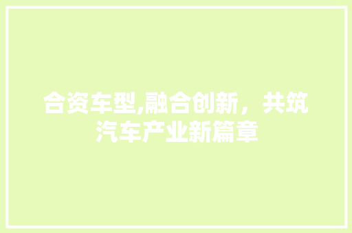 合资车型,融合创新，共筑汽车产业新篇章
