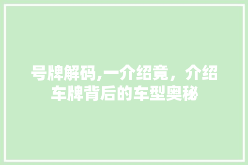 号牌解码,一介绍竟，介绍车牌背后的车型奥秘