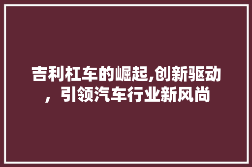 吉利杠车的崛起,创新驱动，引领汽车行业新风尚