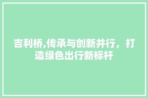 吉利桥,传承与创新并行，打造绿色出行新标杆