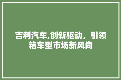 吉利汽车,创新驱动，引领箱车型市场新风尚