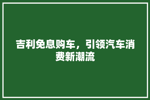 吉利免息购车，引领汽车消费新潮流