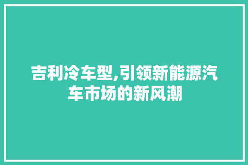 吉利冷车型,引领新能源汽车市场的新风潮