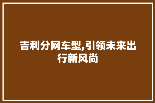 吉利分网车型,引领未来出行新风尚