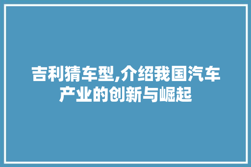 吉利猜车型,介绍我国汽车产业的创新与崛起 变速箱配件