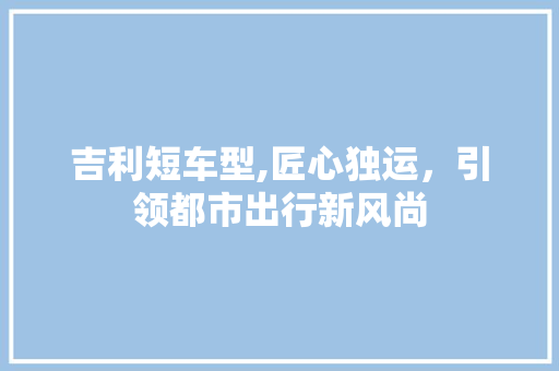 吉利短车型,匠心独运，引领都市出行新风尚