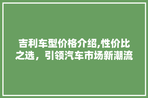吉利车型价格介绍,性价比之选，引领汽车市场新潮流