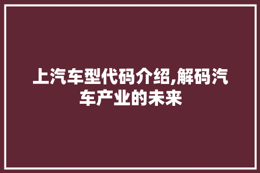 上汽车型代码介绍,解码汽车产业的未来 变速箱配件