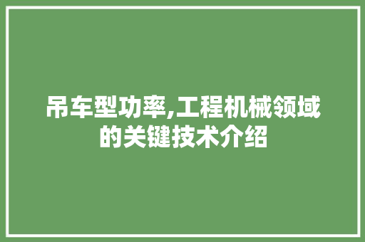吊车型功率,工程机械领域的关键技术介绍