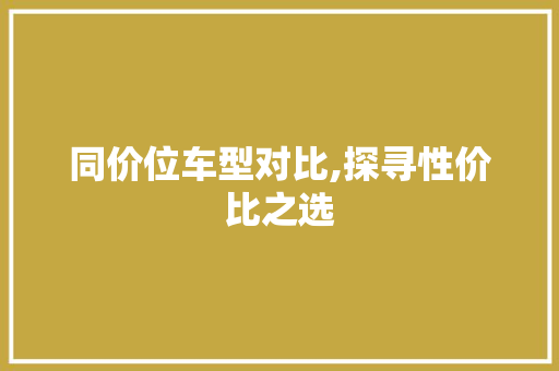 同价位车型对比,探寻性价比之选