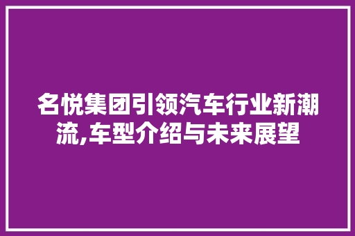 名悦集团引领汽车行业新潮流,车型介绍与未来展望