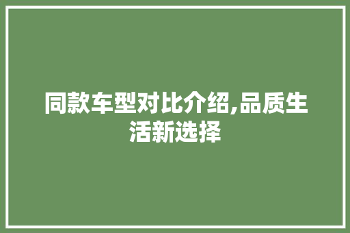 同款车型对比介绍,品质生活新选择