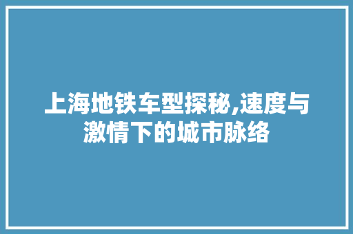 上海地铁车型探秘,速度与激情下的城市脉络 新款车型