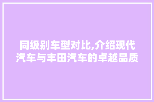 同级别车型对比,介绍现代汽车与丰田汽车的卓越品质与性能