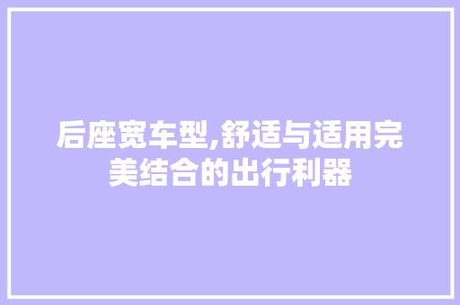 后座宽车型,舒适与适用完美结合的出行利器