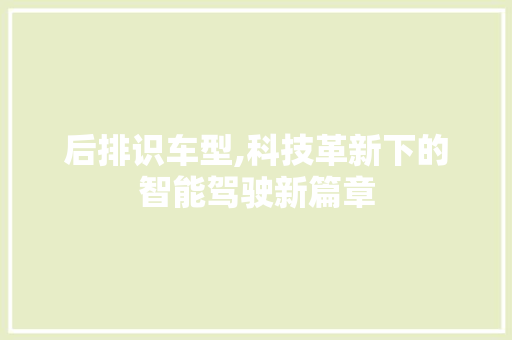 后排识车型,科技革新下的智能驾驶新篇章