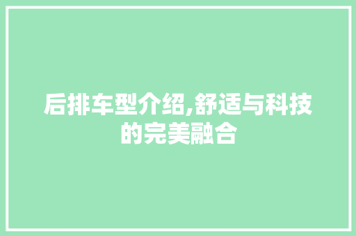 后排车型介绍,舒适与科技的完美融合