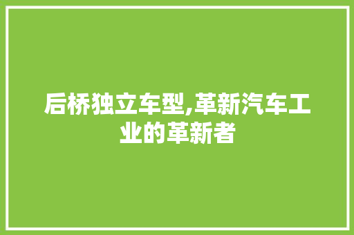 后桥独立车型,革新汽车工业的革新者