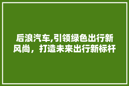 后浪汽车,引领绿色出行新风尚，打造未来出行新标杆