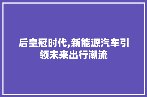 后皇冠时代,新能源汽车引领未来出行潮流