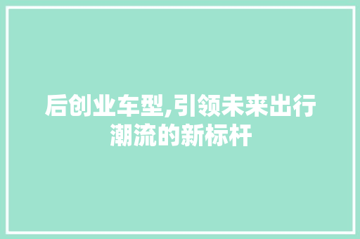 后创业车型,引领未来出行潮流的新标杆