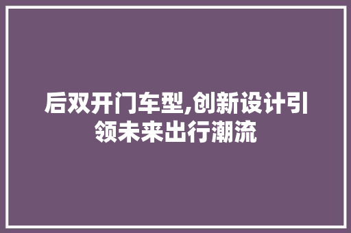 后双开门车型,创新设计引领未来出行潮流