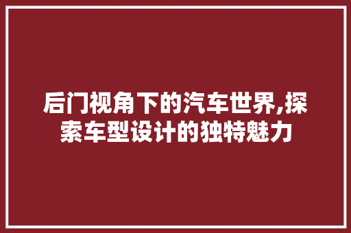 后门视角下的汽车世界,探索车型设计的独特魅力