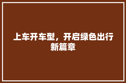 上车开车型，开启绿色出行新篇章