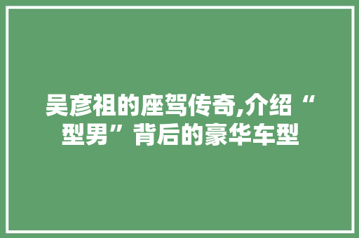 吴彦祖的座驾传奇,介绍“型男”背后的豪华车型
