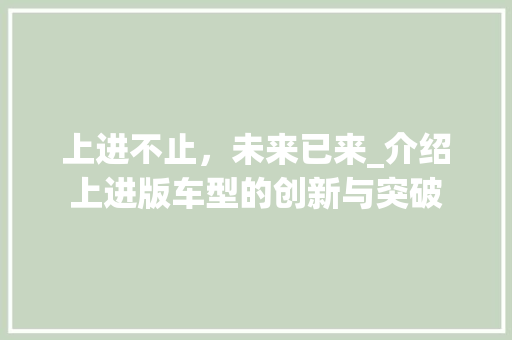 上进不止，未来已来_介绍上进版车型的创新与突破