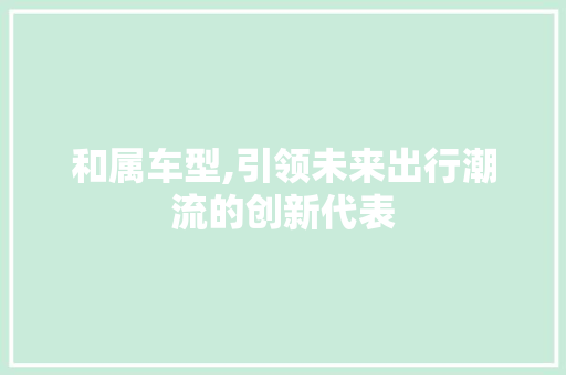 和属车型,引领未来出行潮流的创新代表