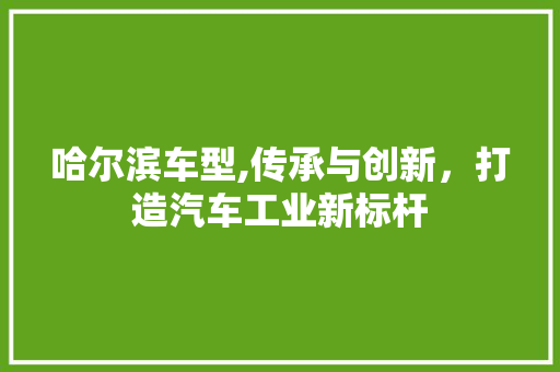 哈尔滨车型,传承与创新，打造汽车工业新标杆