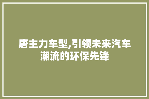 唐主力车型,引领未来汽车潮流的环保先锋