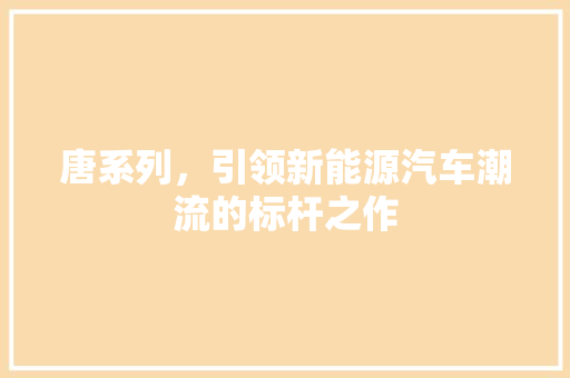唐系列，引领新能源汽车潮流的标杆之作