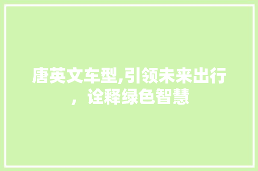 唐英文车型,引领未来出行，诠释绿色智慧