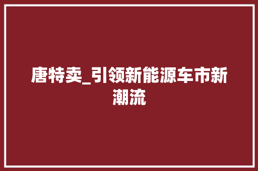 唐特卖_引领新能源车市新潮流