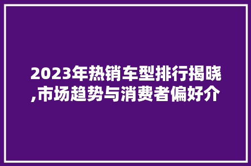 2023年热销车型排行揭晓,市场趋势与消费者偏好介绍