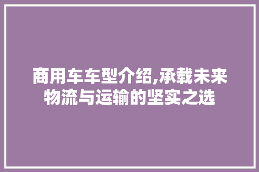 商用车车型介绍,承载未来物流与运输的坚实之选