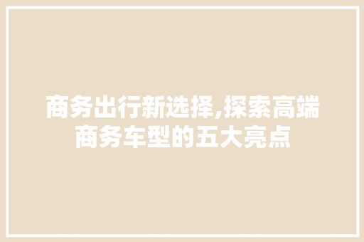 商务出行新选择,探索高端商务车型的五大亮点