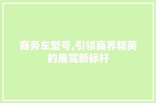商务车型号,引领商界精英的座驾新标杆