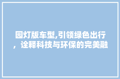 园灯版车型,引领绿色出行，诠释科技与环保的完美融合