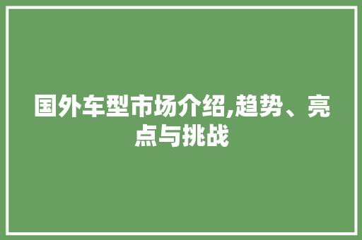 国外车型市场介绍,趋势、亮点与挑战