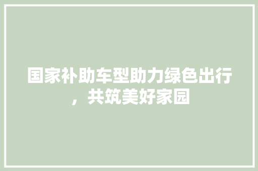国家补助车型助力绿色出行，共筑美好家园