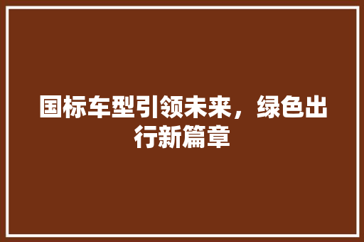 国标车型引领未来，绿色出行新篇章