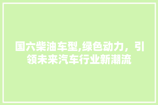 国六柴油车型,绿色动力，引领未来汽车行业新潮流
